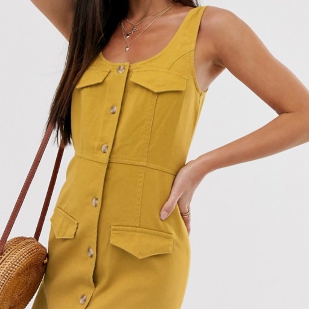 ASOS Mustard Denim Button Down Midi Dress, Sz 14